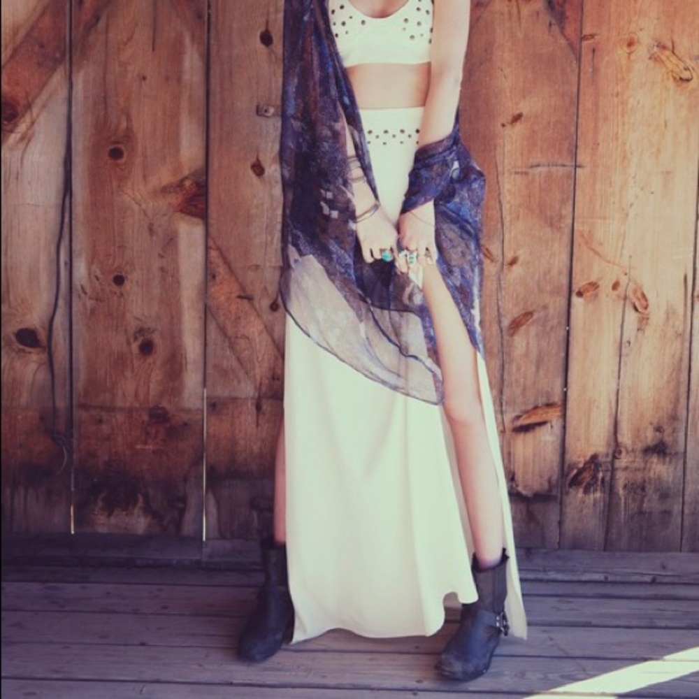 For Love and Lemons Maxi Skirt with Gold Studs